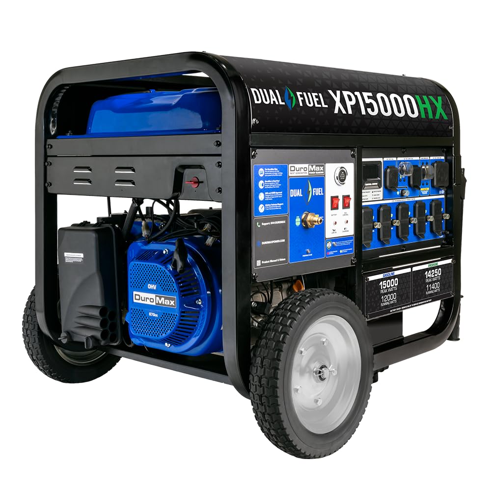 DuroMax XP13000HX 13,000-Watt Dual Fuel Portable Generator - Gas & Propane, Electric Start, Whole Home Power Backup, Transfer Switch Ready, RV & Emergency Ready