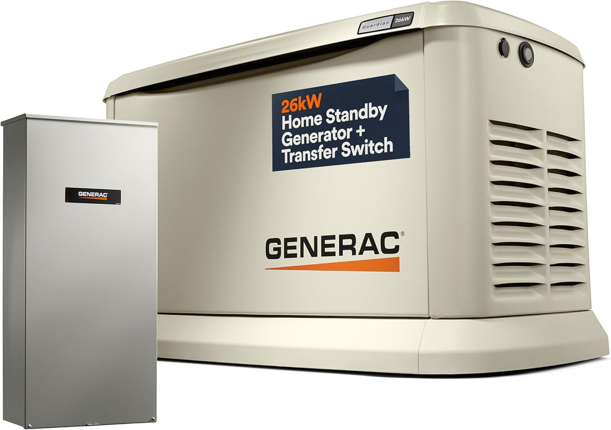 Generac Guardian 26kW Home Generator, Transfer Switch & WiFi Monitoring