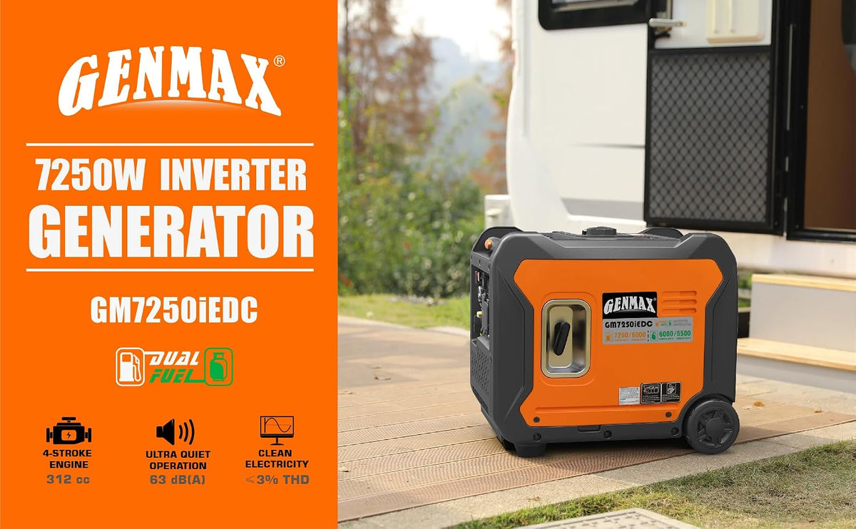 GENMAX Portable Inverter Generator, 7250W Super Quiet Dual Fuel Portable Engine with Remote/Electric Start, Ideal for Home backup power.EPA &CARB Compliant (GM7250iEDC)