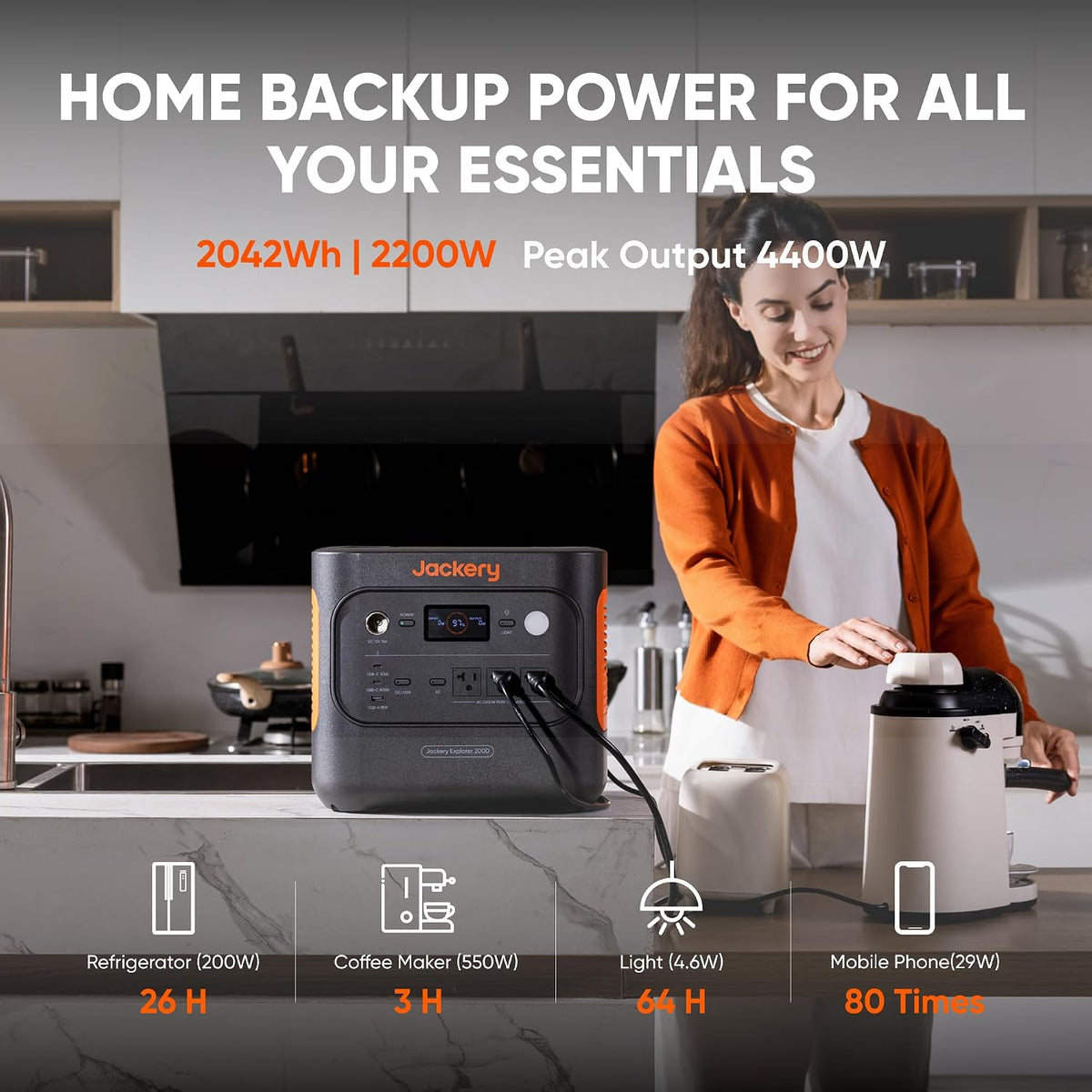 Jackery Explorer 2000 v2 Portable Power Station, 2042Wh, 2200W AC Output