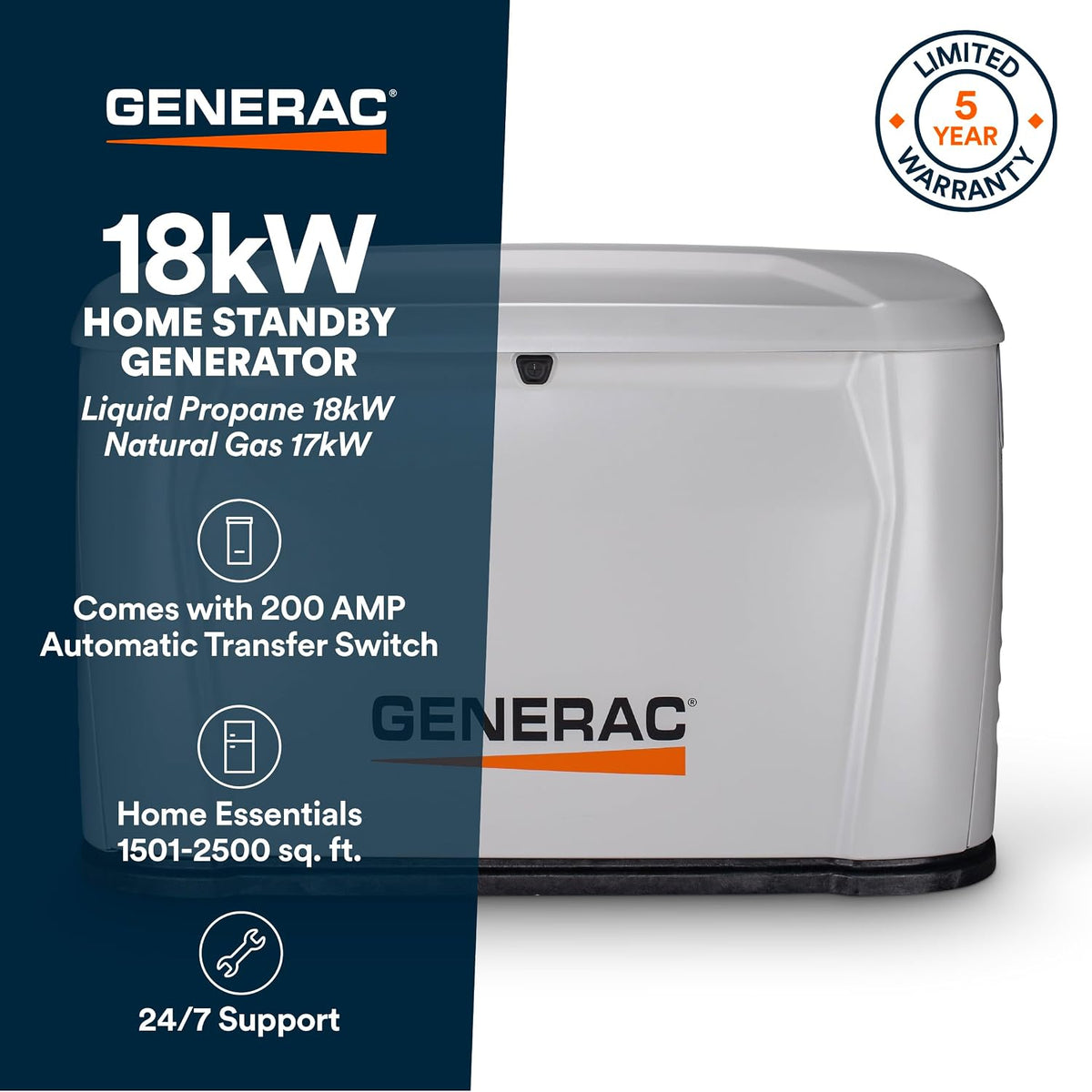 Generac 18kW Whole Home Generator, Cellular Capability