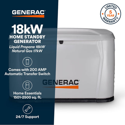 Generac 18kW Whole Home Generator, Cellular Capability