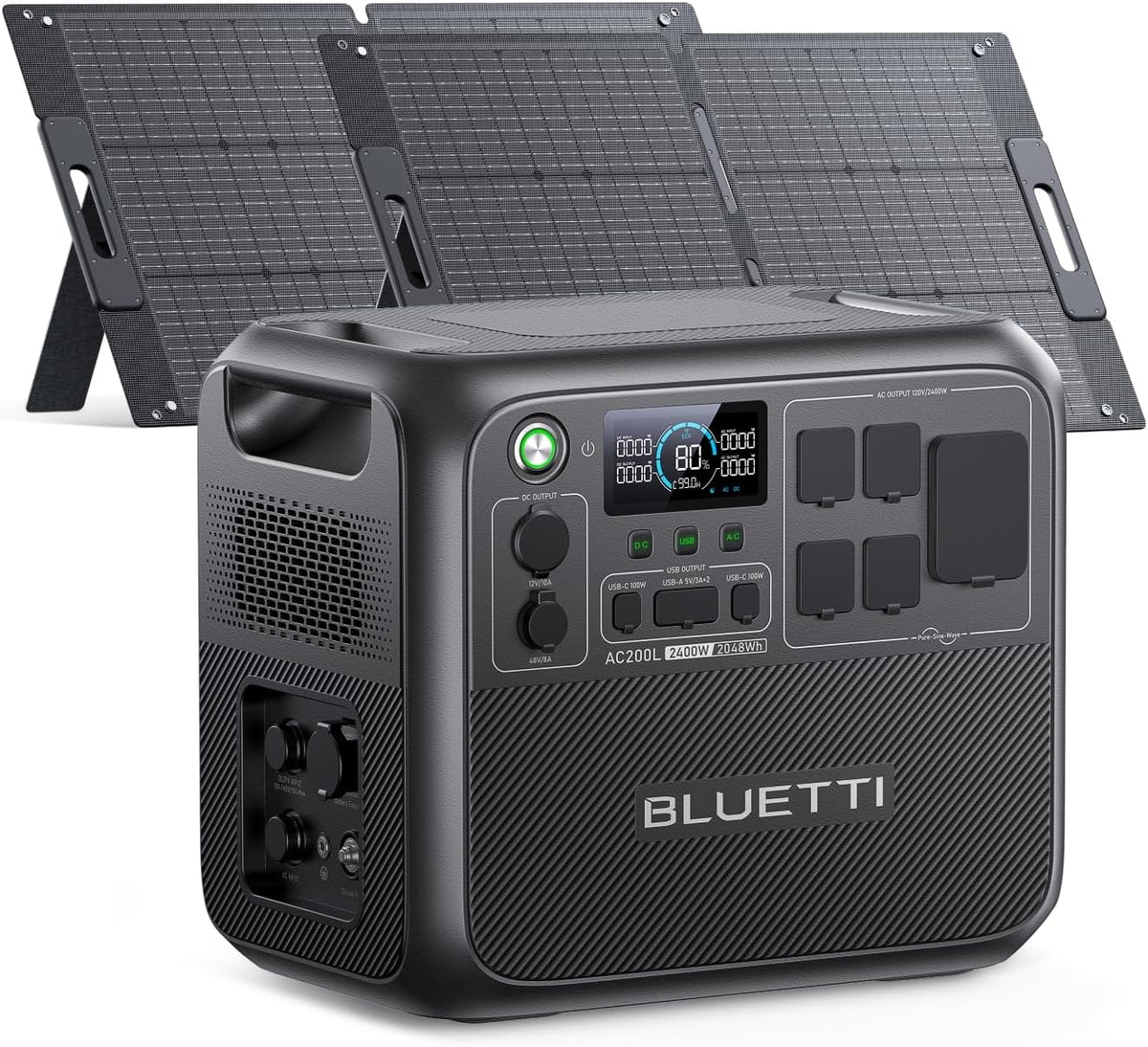 BLUETTI Solar Generator AC200L with 2x100W Solar Panels Included, 2048Wh
