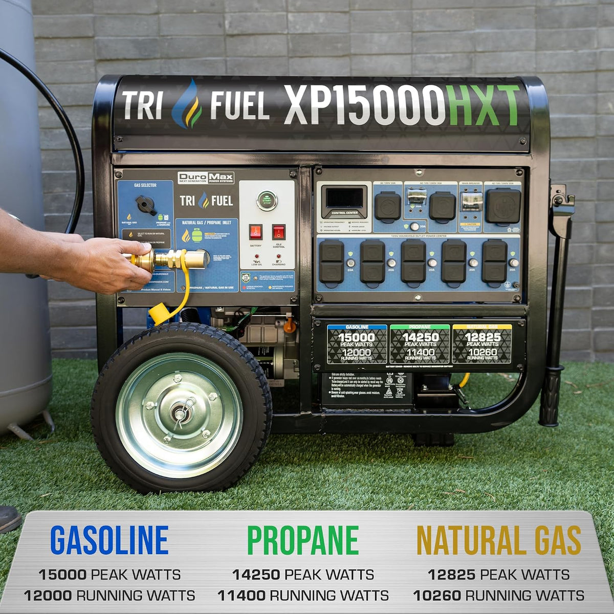 DuroMax XP15000HXT 15,000 Watt Tri Fuel Portable Home Power Backup HXT Generator w/CO Alert