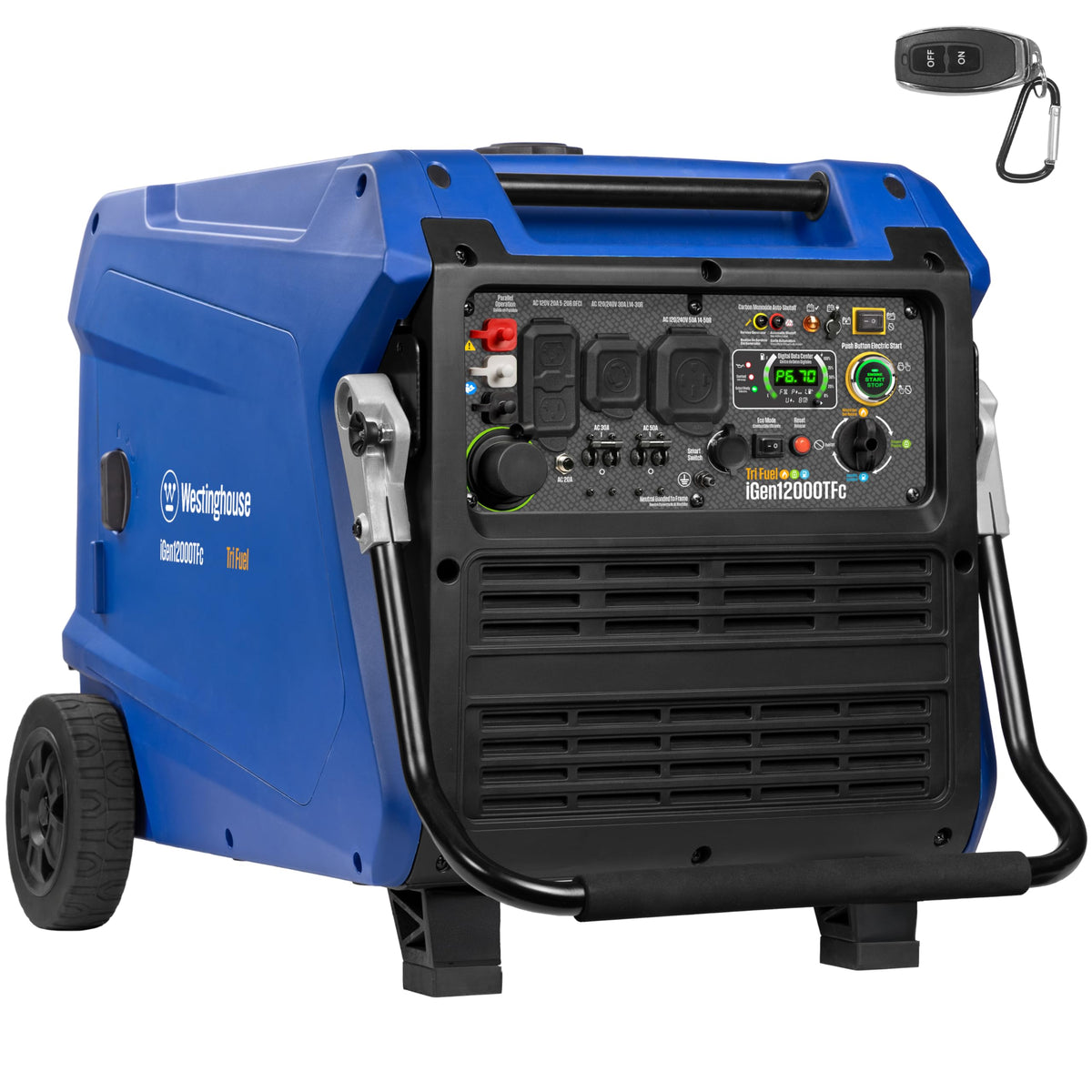 Westinghouse 12000 Peak Watt Dual Fuel Portable Inverter Generator, Remote Electric Start, Transfer Switch Ready, Gas and Propane Powered, Low THD - Safe for Electronics, Parallel Capable, CO Sensor