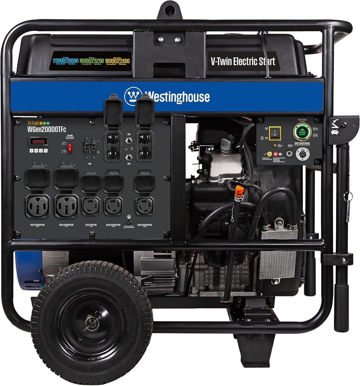 Westinghouse 28000 Peak Watt Tri-Fuel Home Backup Portable Generator, Remote Electric Start, Transfer Switch Ready, Gas, Propane, and Natural Gas Powered
