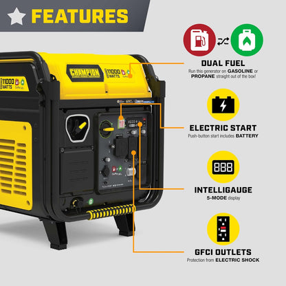 Champion 11,000-Watt Electric Start Dual Fuel Portable Inverter Generator