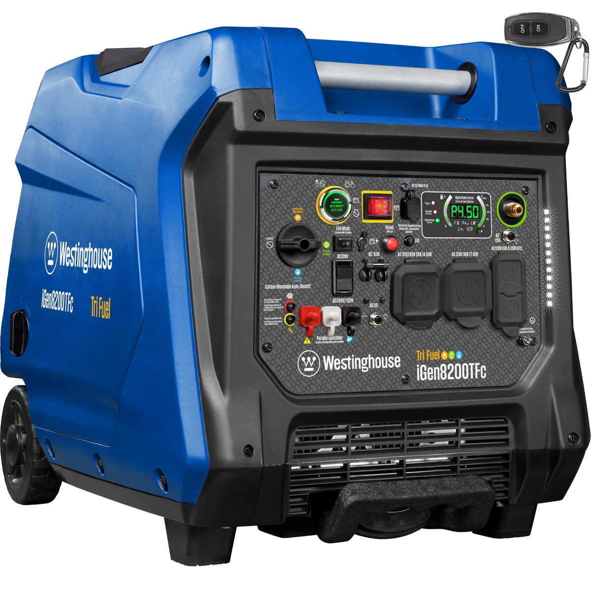 Westinghouse 12000 Peak Watt Dual Fuel Portable Inverter Generator, Remote Electric Start, Transfer Switch Ready, Gas and Propane Powered, Low THD - Safe for Electronics, Parallel Capable, CO Sensor