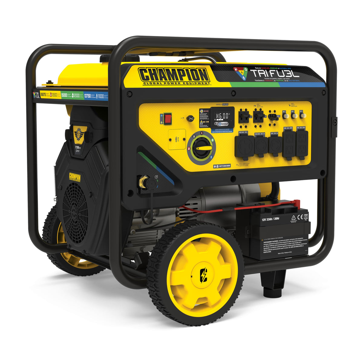 Champion 12,500-Watt Electric Start Tri Fuel Home Backup Portable Generator