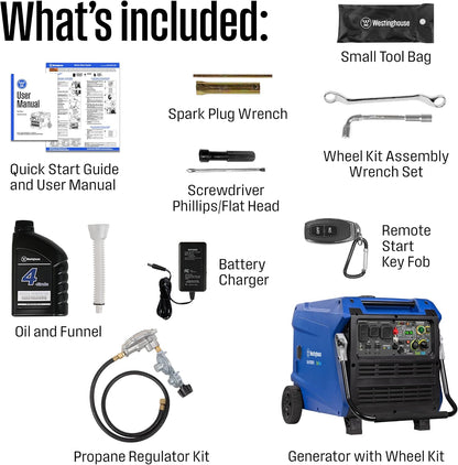 Westinghouse 12000 Peak Watt Dual Fuel Portable Inverter Generator, Remote Electric Start, Transfer Switch Ready, Gas and Propane Powered, Low THD - Safe for Electronics, Parallel Capable, CO Sensor