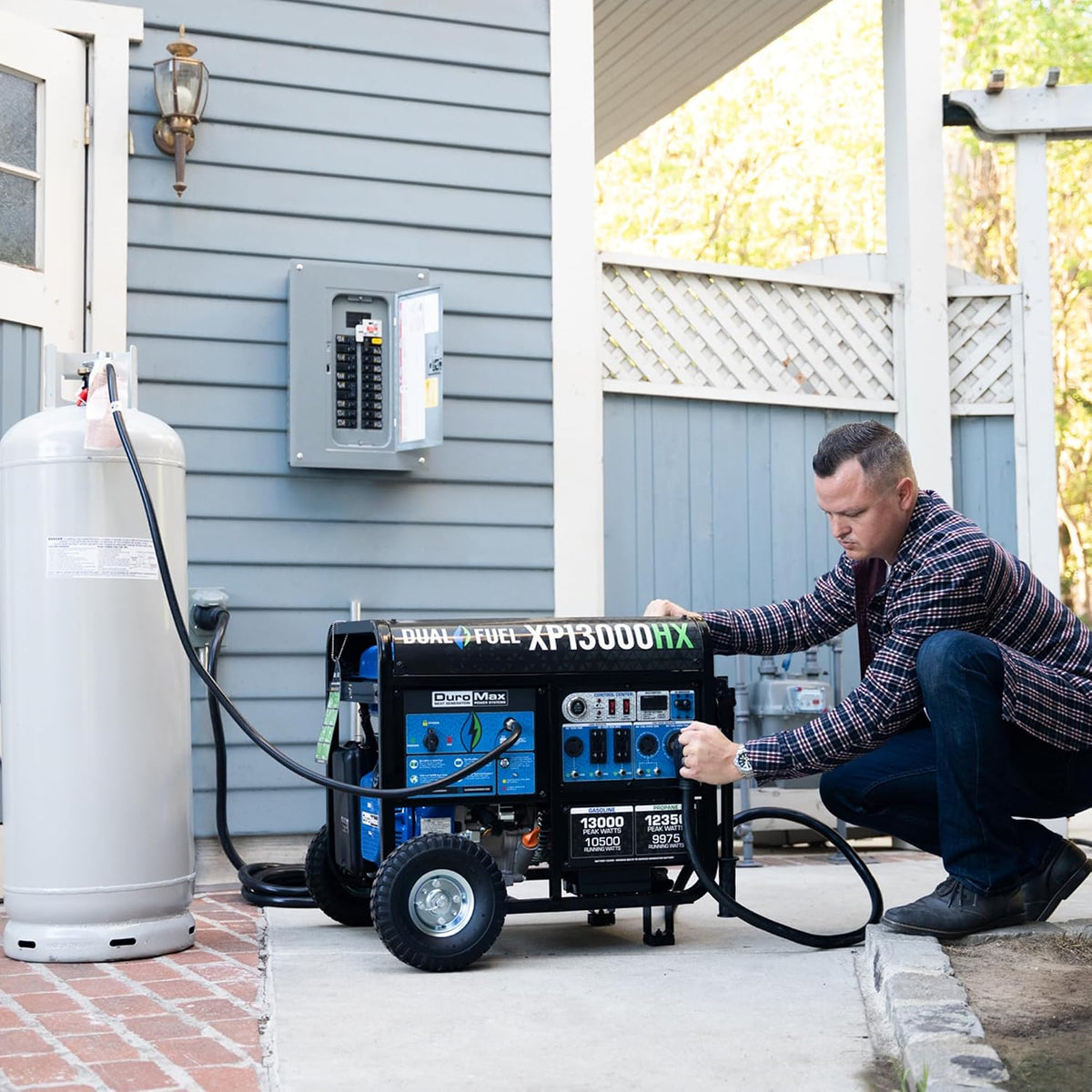 DuroMax XP13000HX 13,000-Watt Dual Fuel Portable Generator - Gas & Propane, Electric Start, Whole Home Power Backup, Transfer Switch Ready, RV & Emergency Ready