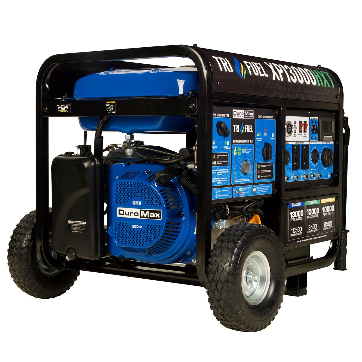 DuroMax XP13000HX 13,000-Watt Dual Fuel Portable Generator - Gas & Propane, Electric Start, Whole Home Power Backup, Transfer Switch Ready, RV & Emergency Ready