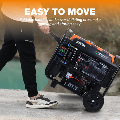 GENMAX 10500 Peak Watt Tri Fuel Open Frame Inverter Generator,with ATS,CO Sensor,digital display and 50A,Ideal for Home backup,contruction site and RV Camping (GM10500XiT)