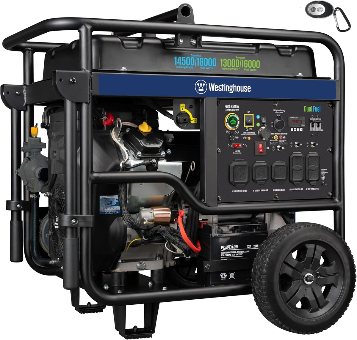 Westinghouse 18000 Peak Watt Dual Fuel Home Backup Portable Generator, Remote Electric Start, Transfer Switch Ready, Gas & Propane Powered, CO Sensor