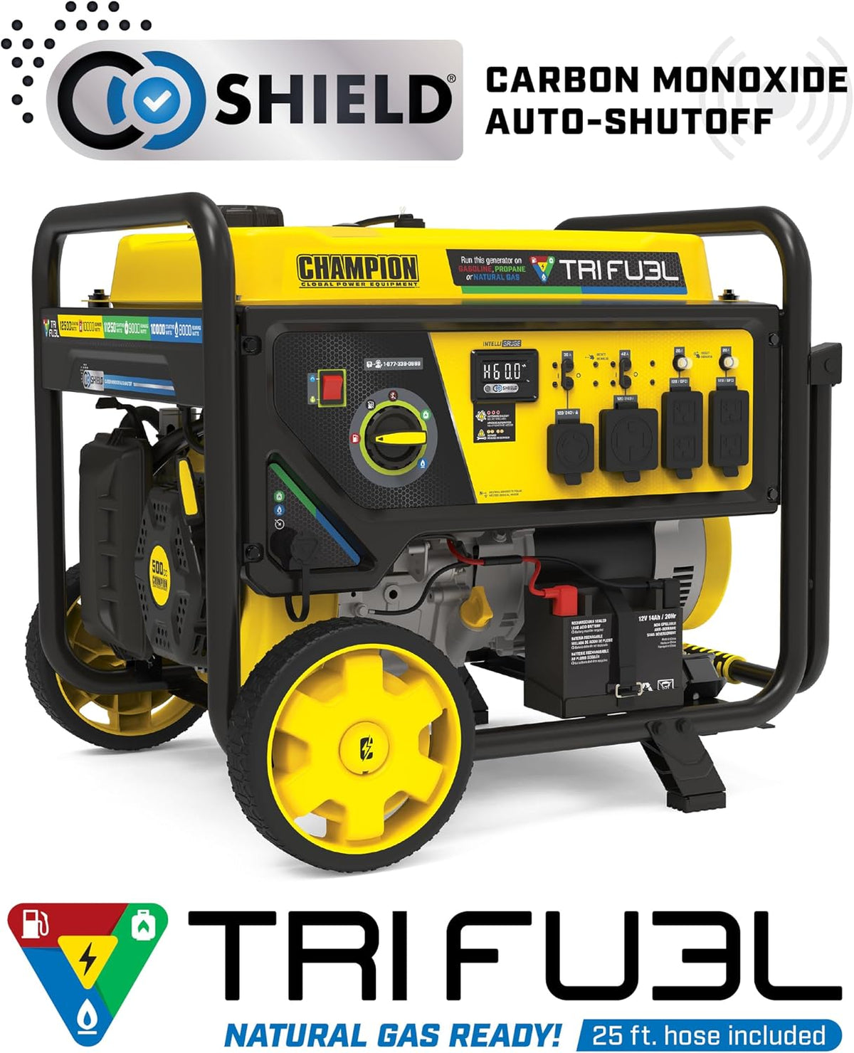 Champion 12,500-Watt Electric Start Tri Fuel Home Backup Portable Generator