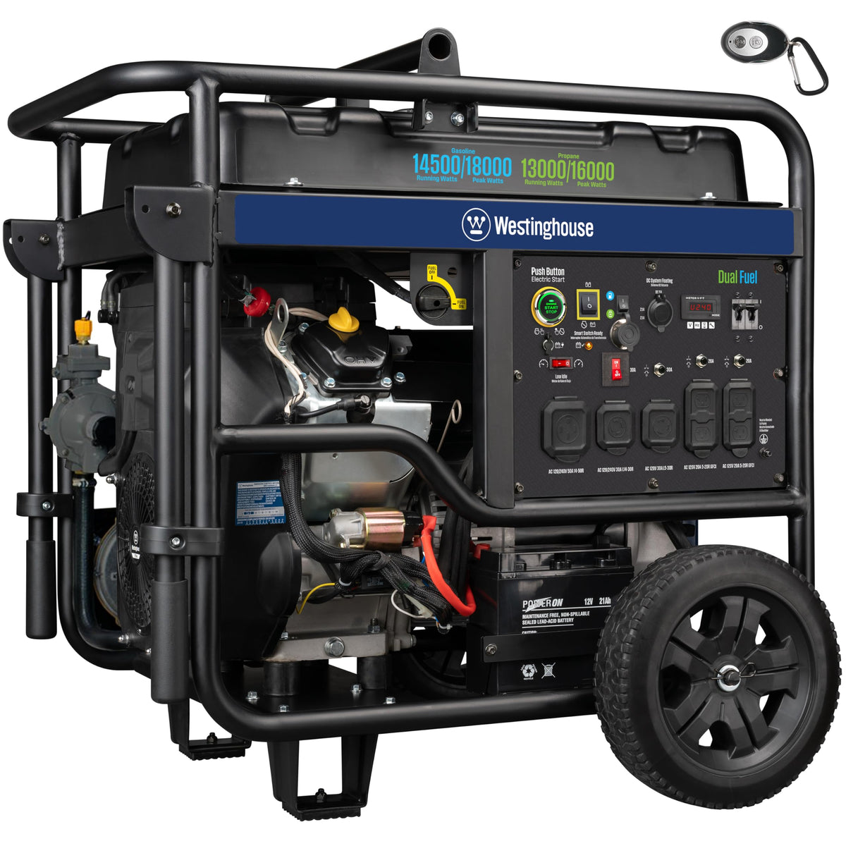 Westinghouse 18000 Peak Watt Tri-Fuel Home Backup Portable Generator, Remote Electric Start, Transfer Switch Ready, Gas, Propane, and Natural Gas Powered, CO Sensor