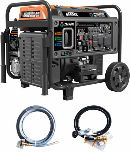GENMAX 10500 Peak Watt Tri Fuel Open Frame Inverter Generator,with ATS,CO Sensor,digital display and 50A,Ideal for Home backup,contruction site and RV Camping (GM10500XiT)