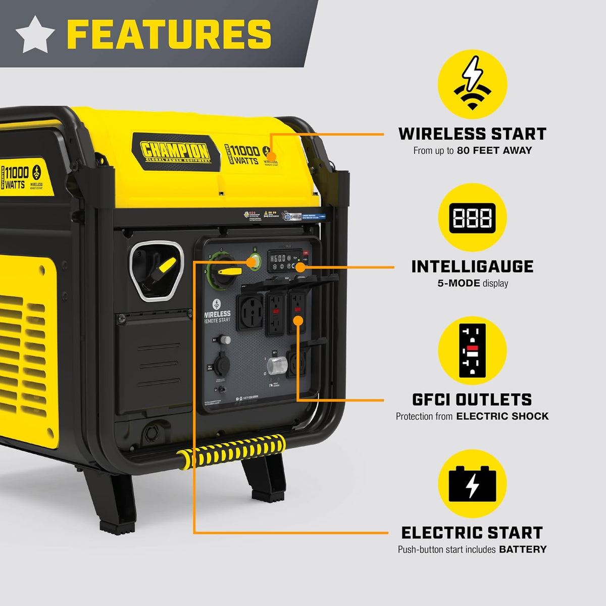 Champion 11,000-Watt Wireless Remote Start Portable Inverter Generator