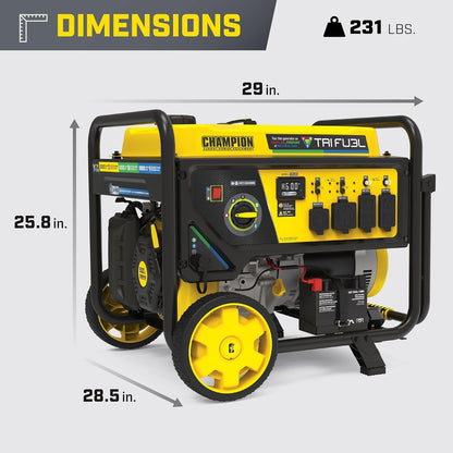 Champion 12,500-Watt Electric Start Tri Fuel Home Backup Portable Generator