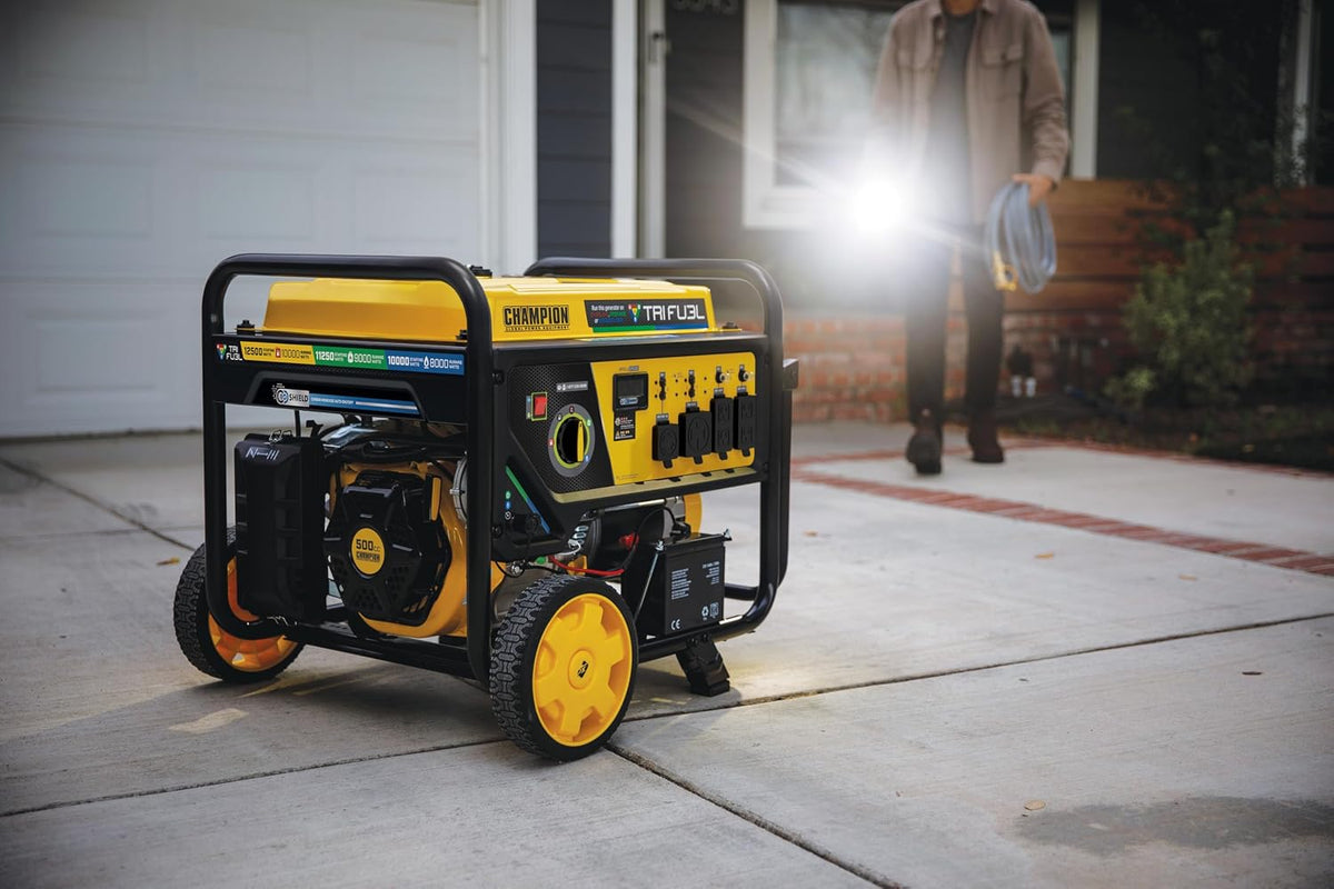 Champion 12,500-Watt Electric Start Tri Fuel Home Backup Portable Generator