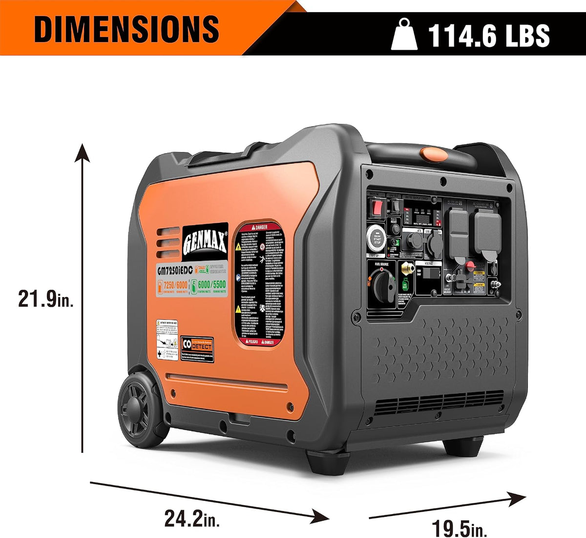 GENMAX Portable Inverter Generator, 7250W Super Quiet Dual Fuel Portable Engine with Remote/Electric Start, Ideal for Home backup power.EPA &CARB Compliant (GM7250iEDC)