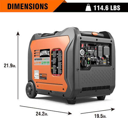 GENMAX Portable Inverter Generator, 7250W Super Quiet Dual Fuel Portable Engine with Remote/Electric Start, Ideal for Home backup power.EPA &CARB Compliant (GM7250iEDC)