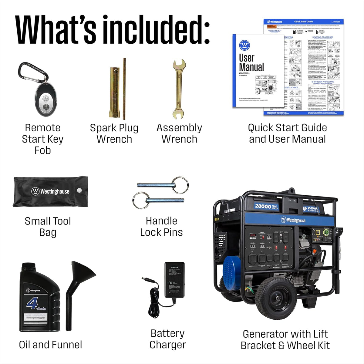 Westinghouse 28000 Peak Watt Home Backup Portable Generator, Remote Electric Start with Auto Choke, Transfer Switch Ready 30A & 50A Outlets, Gas Powered, CO Sensor,Blue