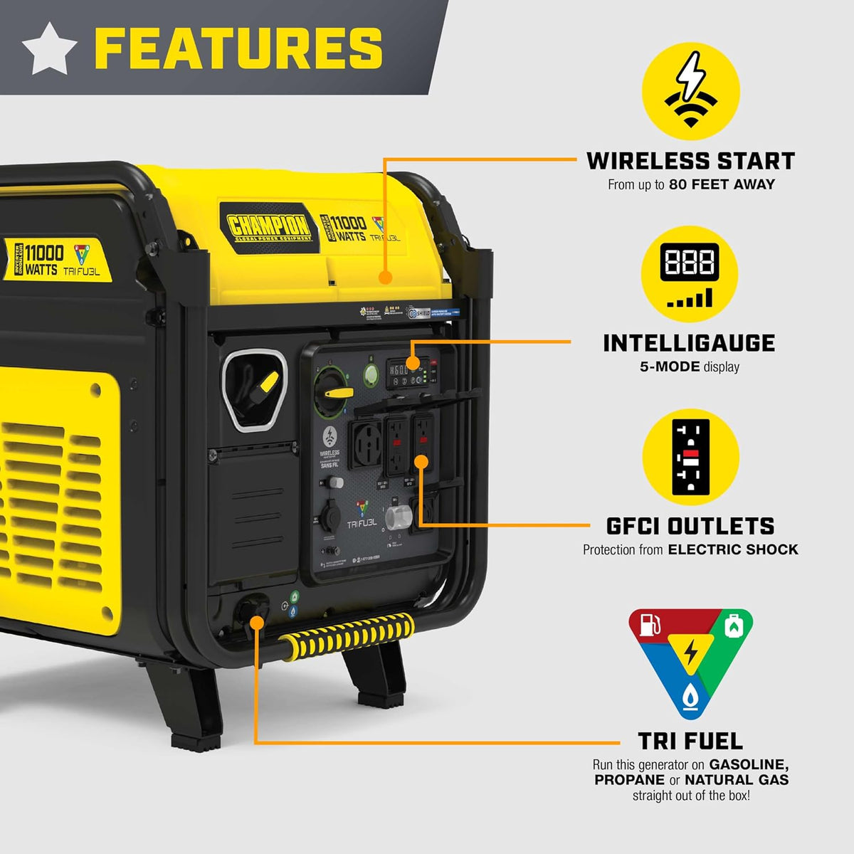Champion 11,000-Watt Remote Start Tri Fuel Portable Inverter Generator