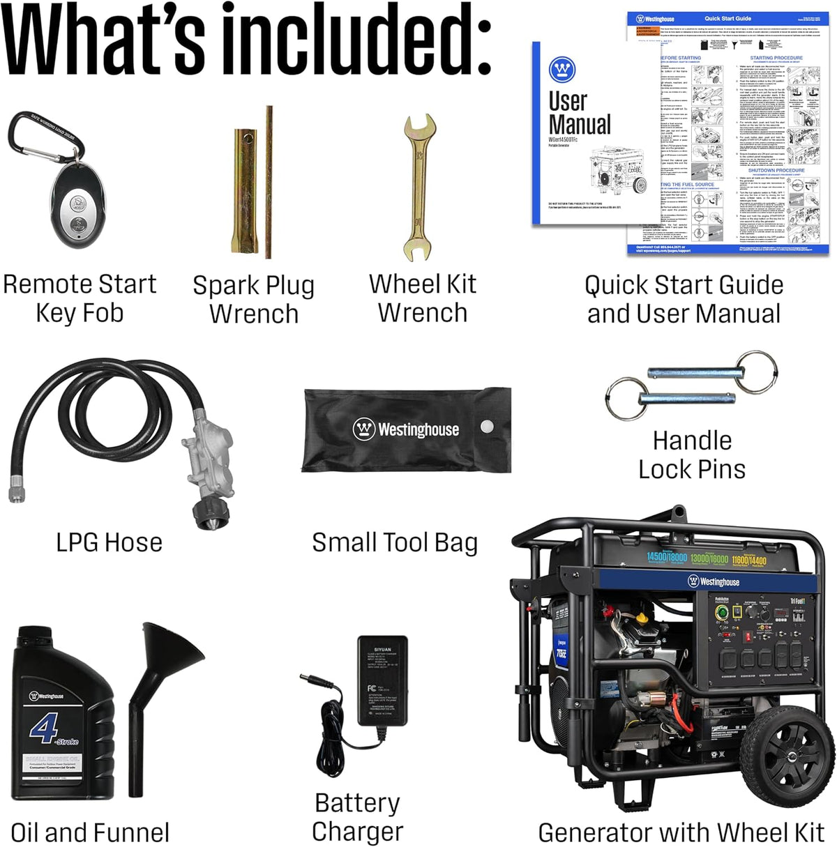 Westinghouse 18000 Peak Watt Tri-Fuel Home Backup Portable Generator, Remote Electric Start, Transfer Switch Ready, Gas, Propane, and Natural Gas Powered, CO Sensor