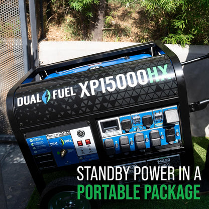 DuroMax XP15000HX 15,000-Watt Dual Fuel Portable Generator - Gas & Propane, Remote Electric Start, Whole Home Power Backup, Transfer Switch Ready, RV & Emergency Ready