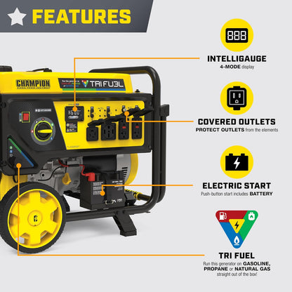 Champion 12,500-Watt Electric Start Tri Fuel Home Backup Portable Generator