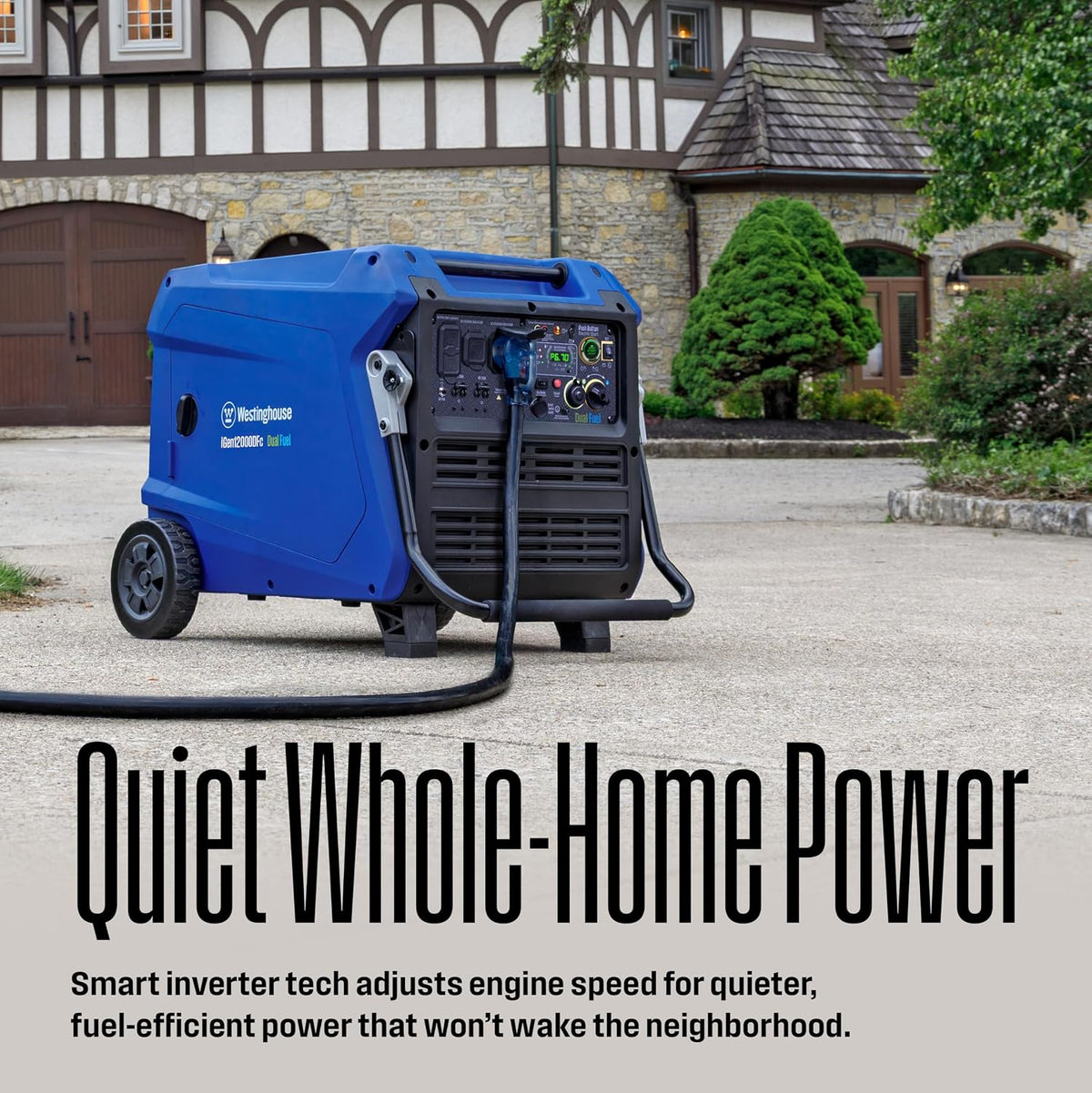 Westinghouse 12000 Peak Watt Dual Fuel Portable Inverter Generator, Remote Electric Start, Transfer Switch Ready, Gas and Propane Powered, Low THD - Safe for Electronics, Parallel Capable, CO Sensor