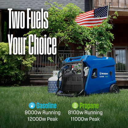 Westinghouse 12000 Peak Watt Dual Fuel Portable Inverter Generator, Remote Electric Start, Transfer Switch Ready, Gas and Propane Powered, Low THD - Safe for Electronics, Parallel Capable, CO Sensor